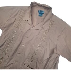 TropiCool Mens Guayabera Shirt 2XL Brown Short Sleeve Embroidered Details‎